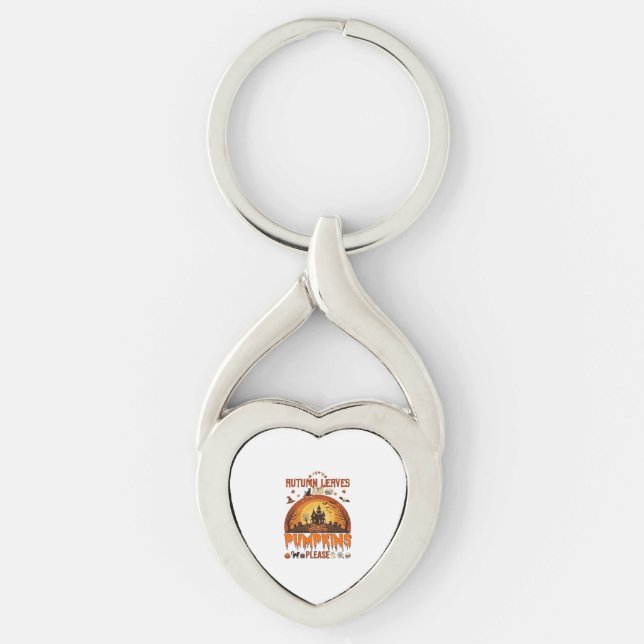 Höstblad Pumpa Snälla Halloween Spökhus Twisted Heart Silverfärgad Nyckelring (Framsidan)