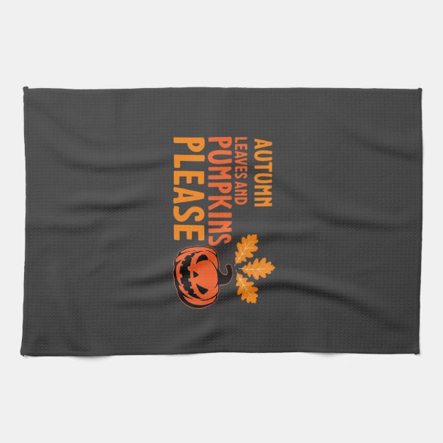 Höstblad Pumpa Vänligen Halloween Pumpa Eller Kökshandduk (Horisontell)