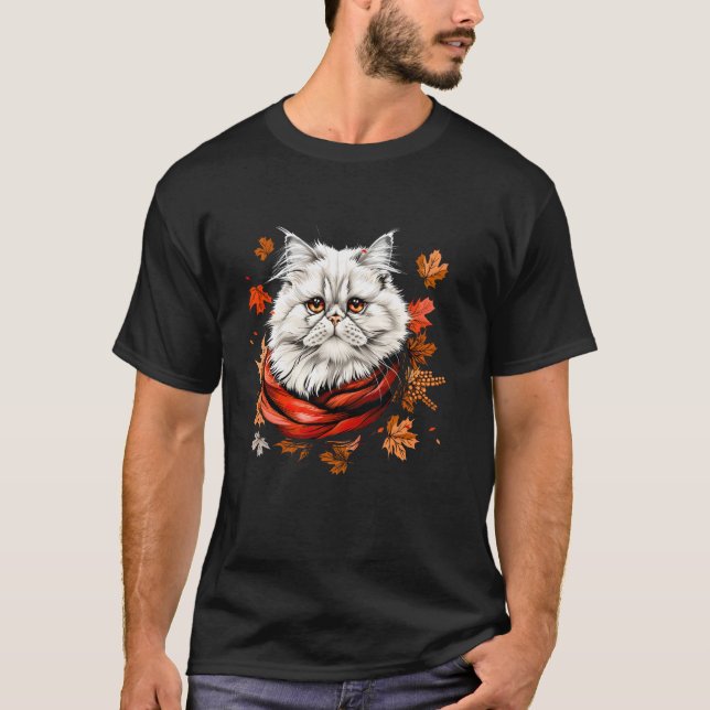 Höstblad Retro Persisk Katt Höst Säsong Tack T Shirt (Framsida)