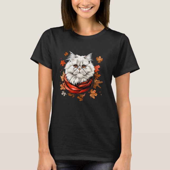 Höstblad Retro Persisk Katt Höst Säsong Tack T Shirt (Framsida)