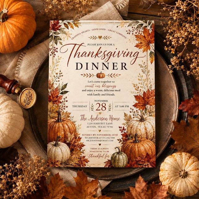 Höstblad Rustika Höstpumpor Thanksgiving Inbjudningar (Skapare uppladdad)