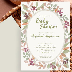Höstblad Sagegrön Baby Shower Inbjudan