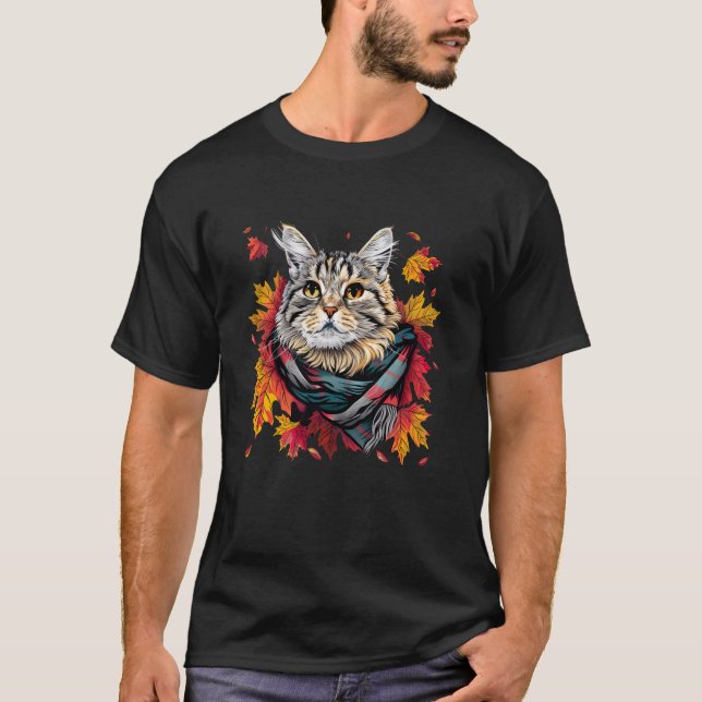 Höstblad Selkirk Rex Katt Höst Säsong Tack T Shirt (Framsida)