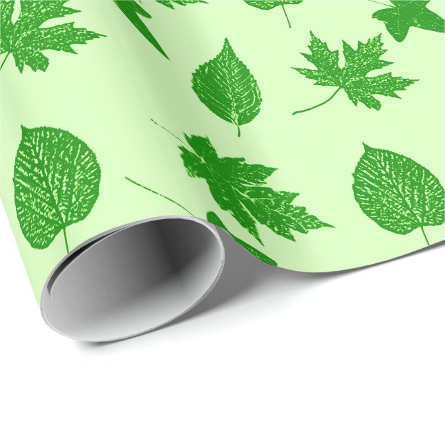 Höstblad - smaragdgrön och limegrön presentpapper (Rullad Hörn)