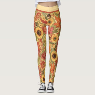 Höstblad, Solros, Ekollon Mönster Leggings