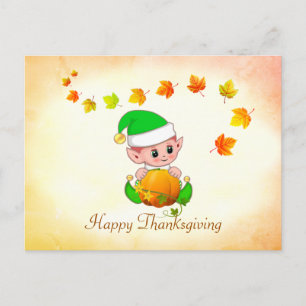 Höstblad & Söt Alv Thanksgiving Julkort Vykort