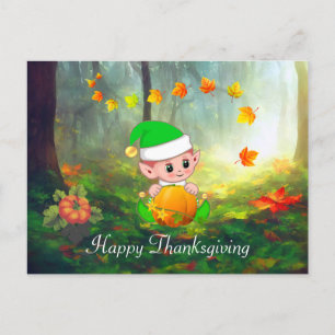 Höstblad & Söt Alv Thanksgiving Postkort Vykort