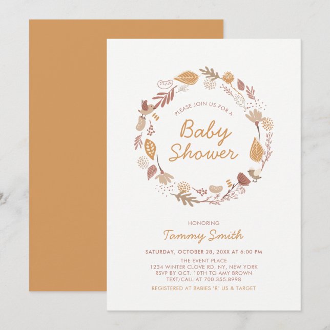 Höstblad Söt Bebis Invitation till Baby Shower Inbjudningar (Fram/baksida)