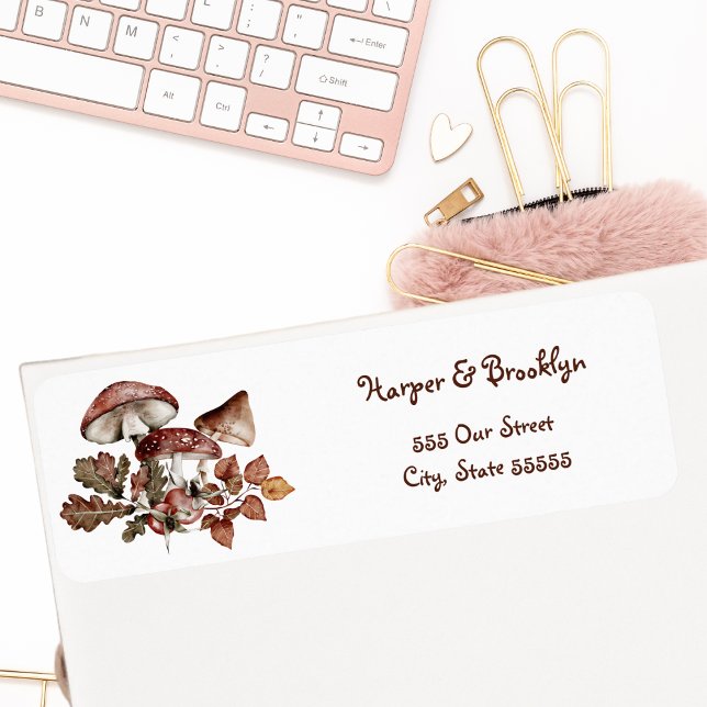 Höstblad & svamp Rustik skog  Returadress Etikett (Skapare uppladdad)