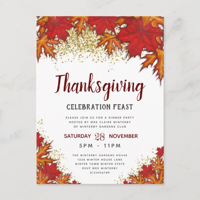 Höstblad | Thanksgiving Middagsfest Inbjudan (Framsida)
