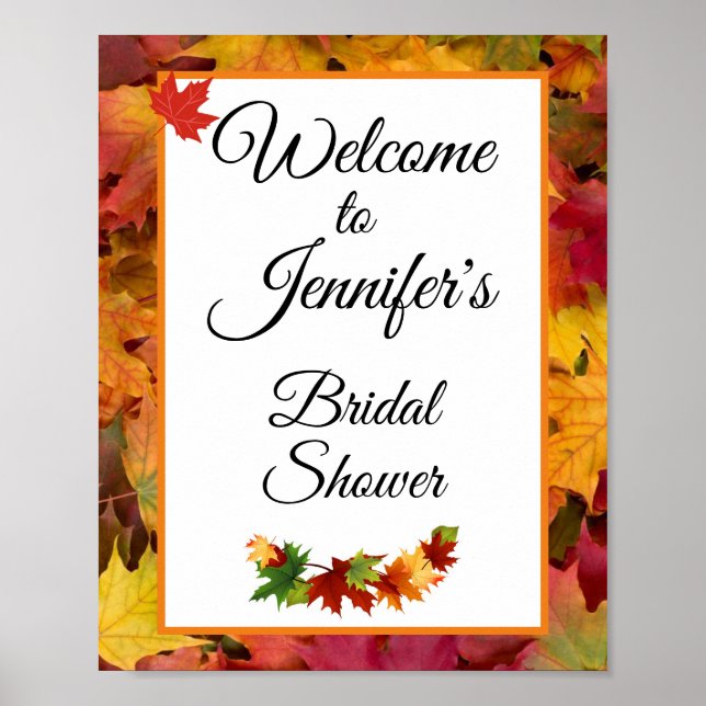 Höstblad välkomst Bröllopsdusch skylt Poster (Framsidan)