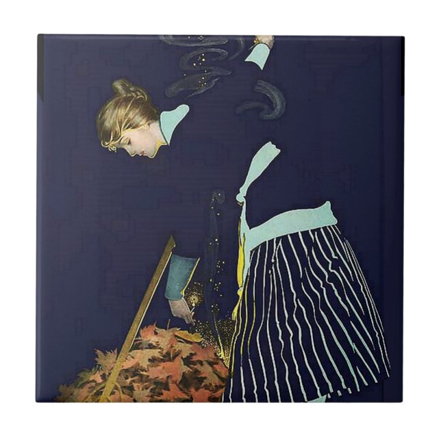 Höstbladsbål av C Coles Phillips Kakelplatta (Framsidan)