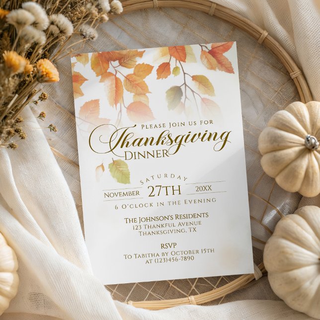 Höstbladskrift Rustik Thanksgiving-middag Inbjudningar (Skapare uppladdad)