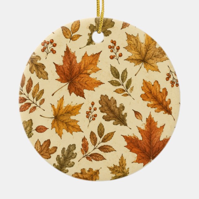Höstbladsmönster | Akvarell höstfärgning  Julgransprydnad Keramik (Framsidan)