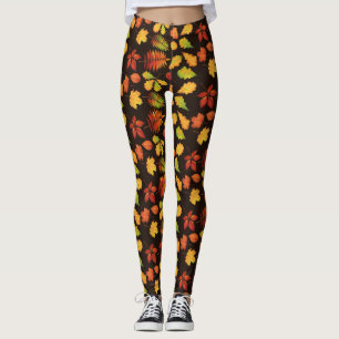 Höstbladsmönster på brunt leggings