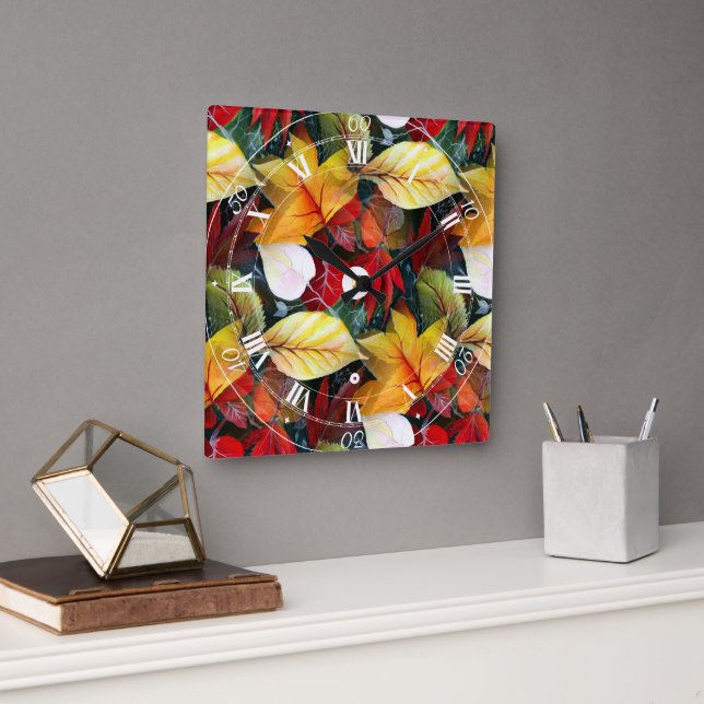 Höstbladsmönster Väggdekorationsur Fyrkantig Klocka (Kontor)