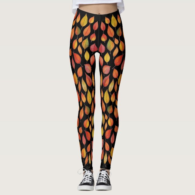 Höstbladsmönstrade Leggings – Höstfärger Design (Framsida)