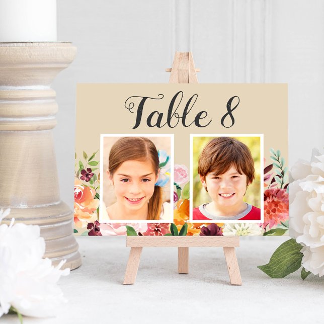 Höstblomma Barndomsfoto Bordsnummerkort Inbjudningar (Skapare uppladdad)