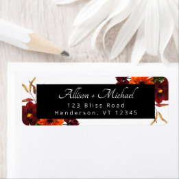 Höstblomma Burgundy och Orange Returadress Etikett