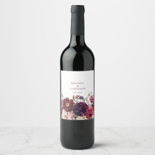 Höstblomma Dahliabukett Höstbröllopsblommor Vinflaska Etikett
