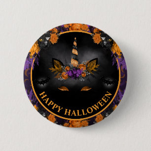 Höstblomma Enhörning Ansikte Glad Halloween Knapp