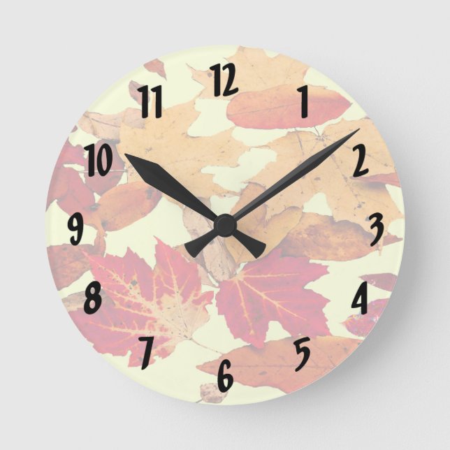 Höstblomma i Red Orange Brown Gult Clock Rund Klocka (Framsida)