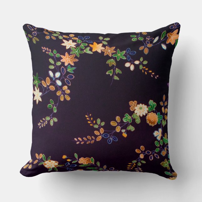 Höstblomma och Löv, japansk design Kudde (Framsida)