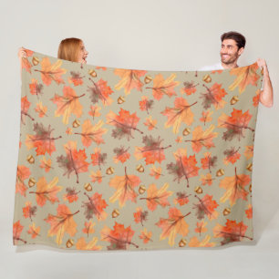 Höstblomma - Orange Lövs and Acorns Fleecefilt