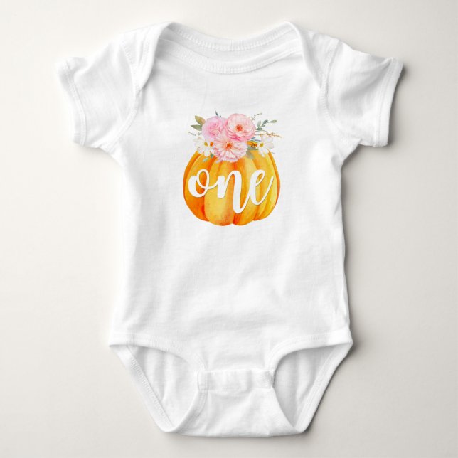 Höstblomma Pumpa Baby Flickas 1-årsdag ETT T Shirt (Framsida)