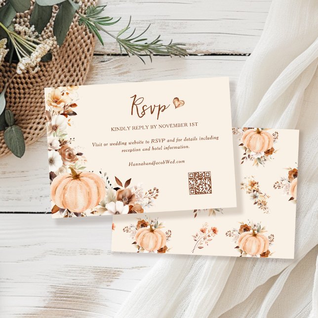 Höstblomma Pumpa Bröllops QR-kod OSA Kort (Skapare uppladdad)