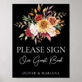 Höstblomma svart bröllop gästboksskrivelse poster