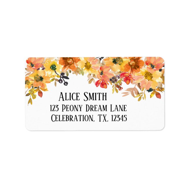 Höstblomma, vattenfärgad Blommigt Förenklad Bröllo Adressetikett (Framsidan)