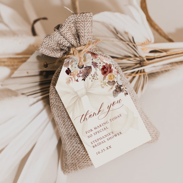 Höstblomma Vit Slinga Bröllopsdusch Presentetikett (Skapare uppladdad)
