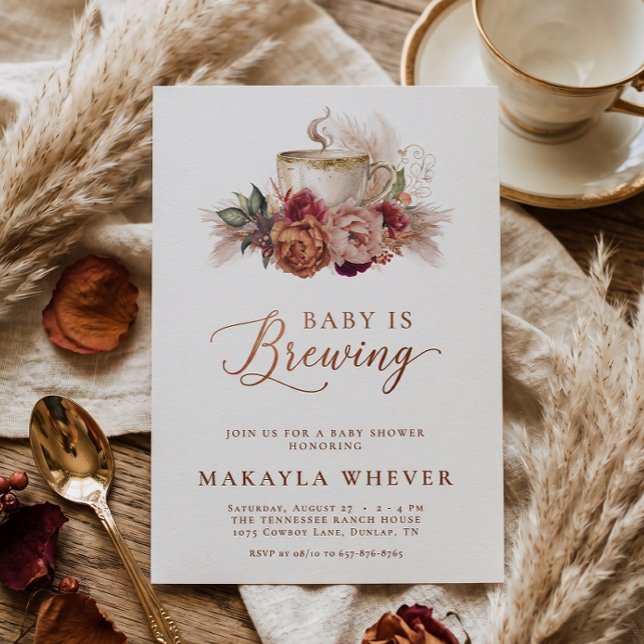 Höstblommig Baby brygger kaffe Baby Shower Inbjudningar (Skapare uppladdad)