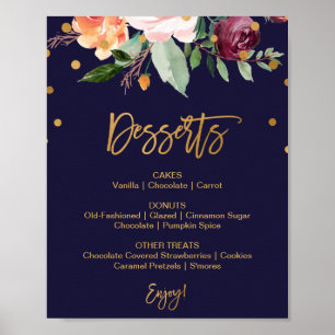 Höstblommig bröllopsdessertmeny-skylt poster