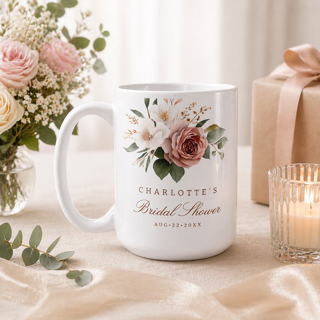 Höstblommig Bröllopsduschmugg – Personlig gåva Kaffemugg (Bridal Shower Keepsake)