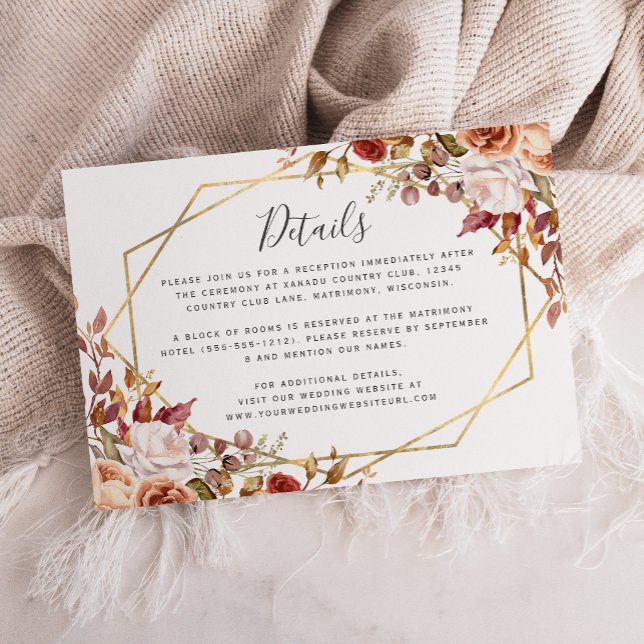 Höstblommig Guld Höst Bröllopsdetalj Tilläggskort (Skapare uppladdad)