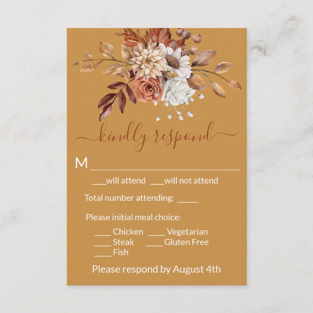 Höstblommig Guld Inneslutande RSVP-kort OSA Kort (Framsida)