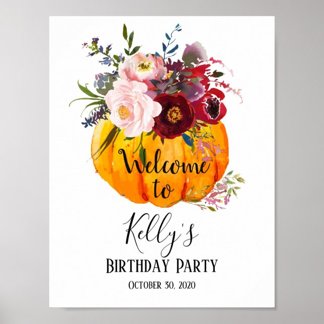 höstblommig, höstfest, välkomstskylt med pumpa poster (Framsidan)