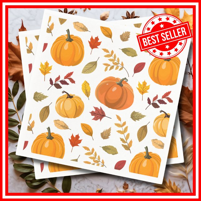 Höstblommig Liten Pumpa Baby Shower Elegant Pappersservett (A Little Pumpkin is on the Way Fall Autumn Floral Baby Shower Napkins )