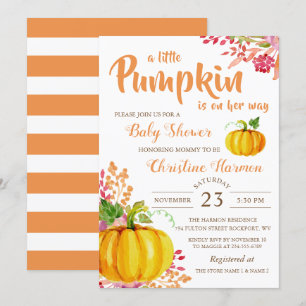 Höstblommig liten pumpa baby shower inbjudan