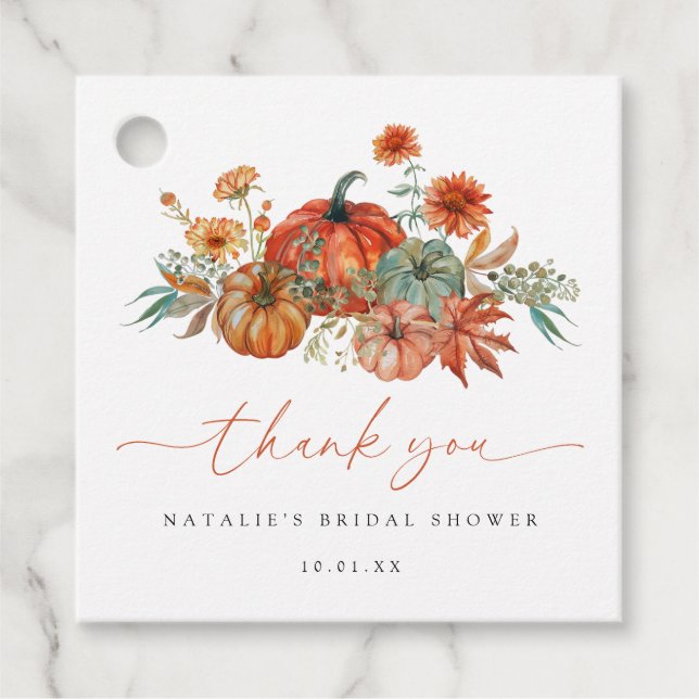 Höstblommig Pumpa Bröllopsfest Gåvor Etiketter (Framsida)