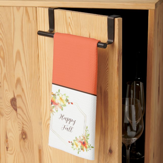 Höstblommig ram med anpassningsbar text kök kökshandduk (Thirds Fold)