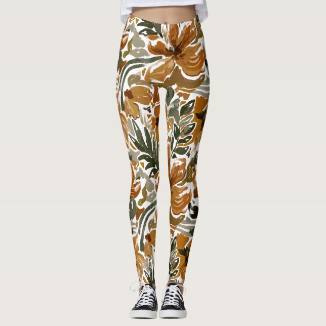 Höstblommig rustik mönster  leggings (Framsida)