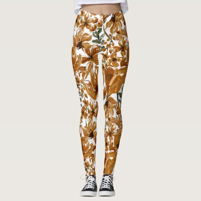 Höstblommig rustik mönster  leggings (Framsida)
