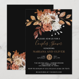 Höstblommig svart mörk par baby shower inbjudningar