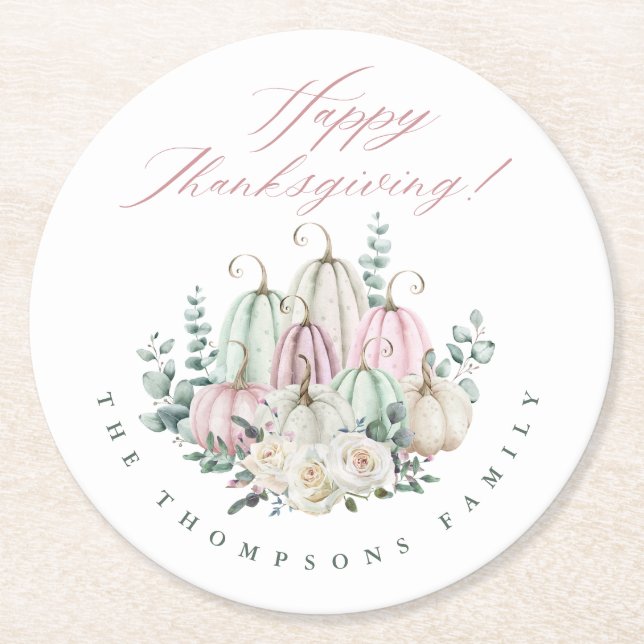 HöstBlommigt Pumpkin-Thanksgiving Underlägg Papper Rund (Framsidan)