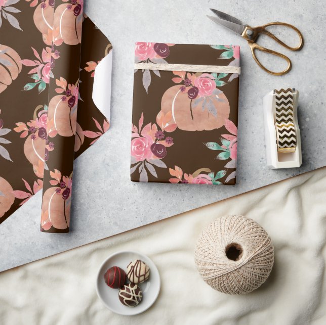 HöstBlommigt Vattenfärgspumpkin Baby Shower Presentpapper (Hantverk)