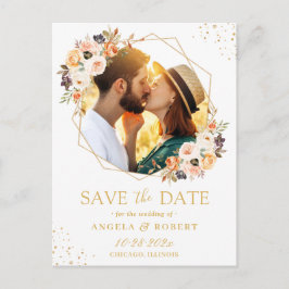 HöstBlommigten Modern Guld Geometric Save the Date Vykort