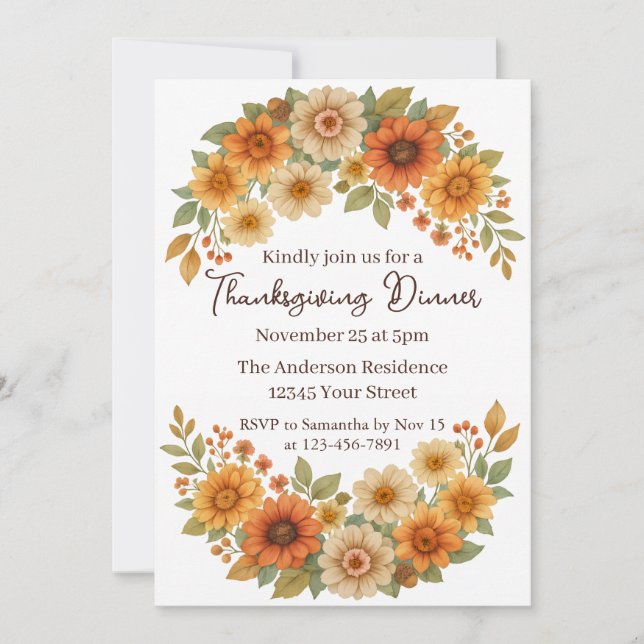 HöstBlommigtens andetag - Thanksgiving på Elegante Inbjudningar (Framsida)